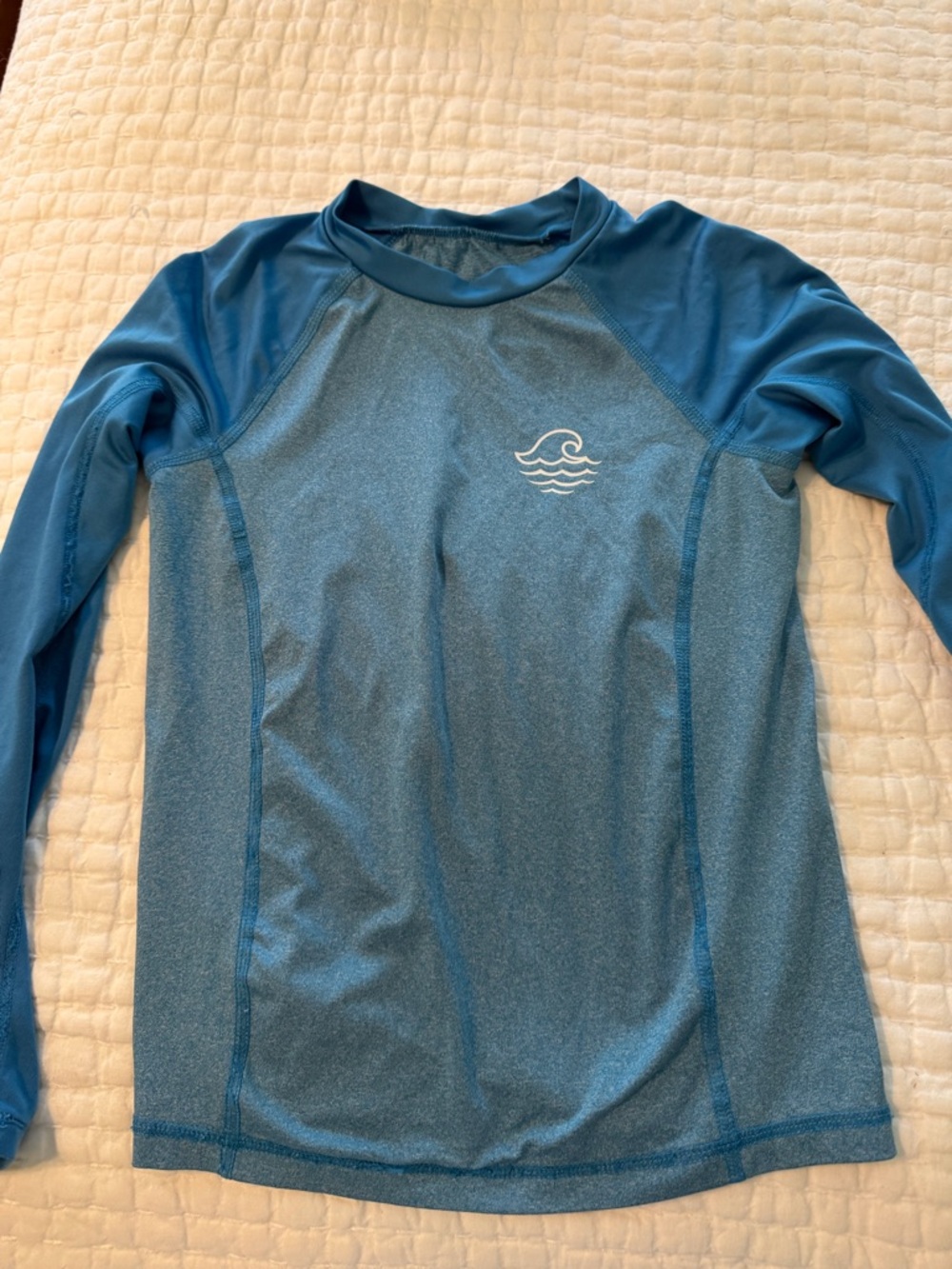 Boys Blue Long Sleeve Rash Guard Top with Wave Logo